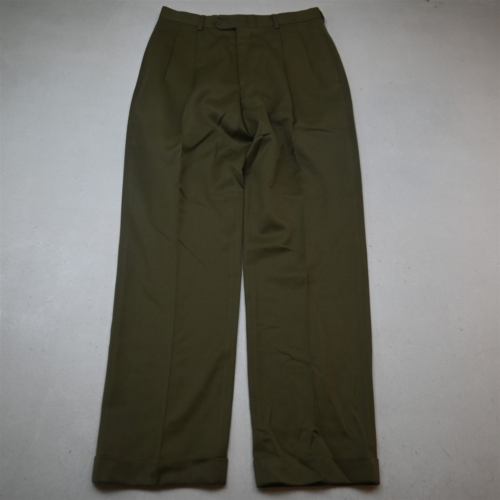 Vtg Tommy Hilfiger 30x32 Khaki Wool Pleated Cuffed High Waist Baggy Dress Pants